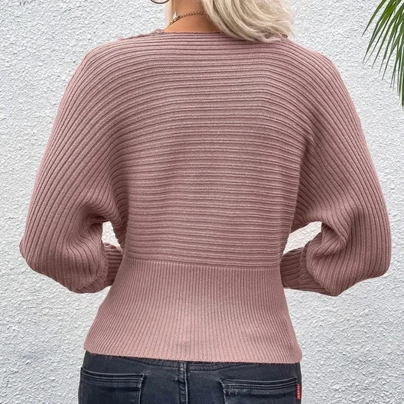 Cozy Pink Cold Shoulder Knit Sweater - Picture 5 of 6